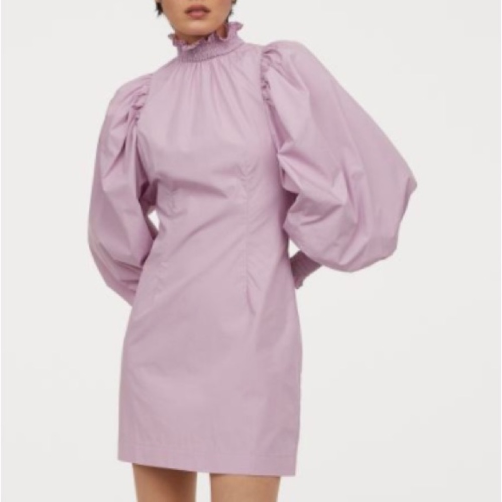 H&M dusty pink high necked sheath dress! Has balloon sleeves.